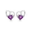 Thumbnail Image 2 of Heart-Shaped Amethyst & Diamond Heart Stud Earrings 1/20 ct tw Sterling Silver