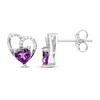 Thumbnail Image 3 of Heart-Shaped Amethyst & Diamond Heart Stud Earrings 1/20 ct tw Sterling Silver