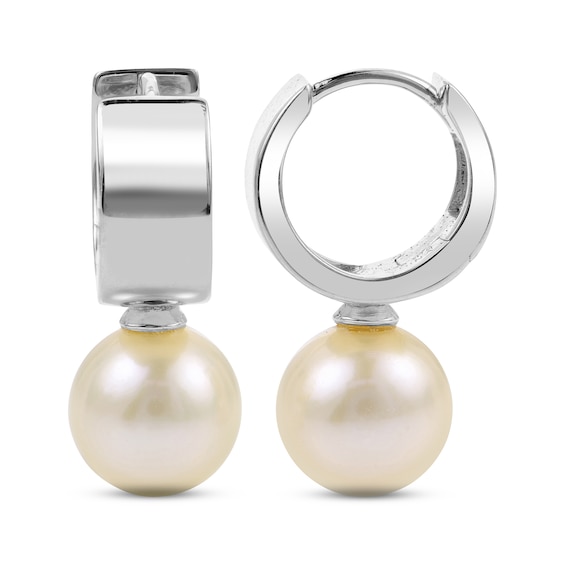 Cultured Pearl Drop Hoop Earrings Sterling Silver