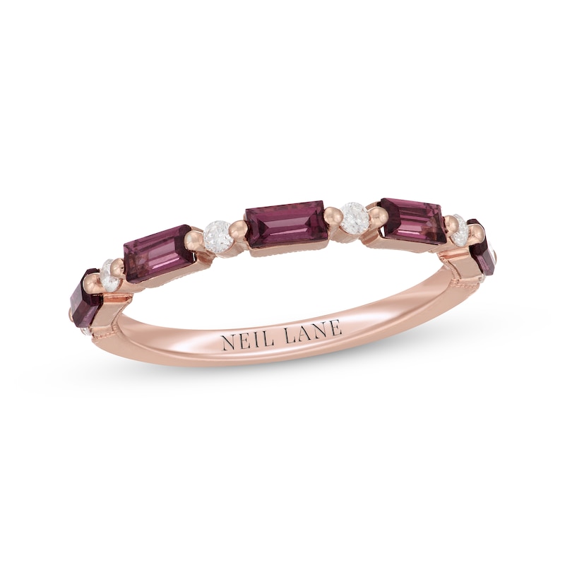 Main Image 1 of Neil Lane Baguette-Cut Rhodolite Garnet & Round-Cut Diamond Anniversary Ring 1/8 14K Rose Gold