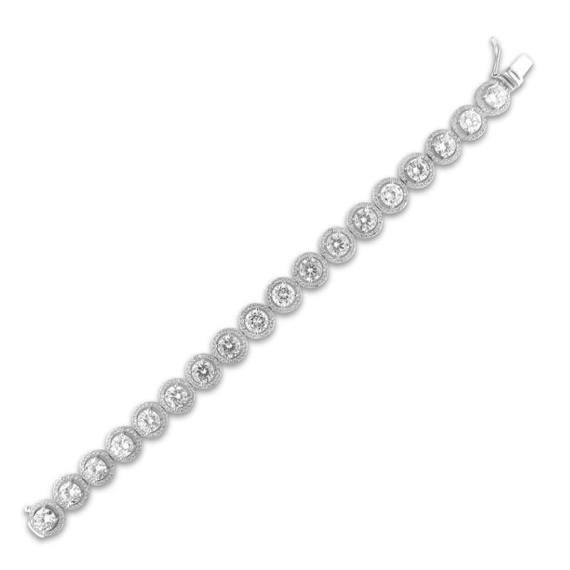 Main Image 1 of White Lab-Created Sapphire Halo Link Bracelet Sterling Silver 7.5&quot;