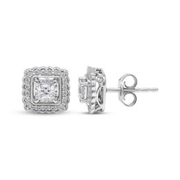 Princess-Cut Diamond Scallop Frame Stud Earrings 1/2 ct tw 10K White Gold