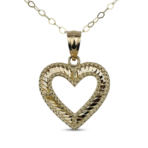 Diamond-Cut Mirror Heart Necklace 10K Yellow Gold 18"