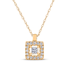 Princess-Cut Diamond Square Frame Necklace 1/6 ct tw 14K Yellow Gold 18&quot;