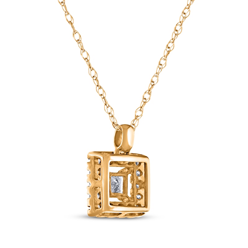 Princess-Cut Diamond Square Frame Necklace 1/6 ct tw 14K Yellow Gold 18"