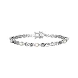 Cultured Pearl & White Lab-Created Sapphire Infinity Link Bracelet Sterling Silver 7.25&quot;