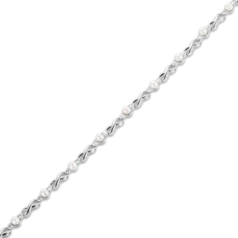 Main Image 2 of Cultured Pearl & White Lab-Created Sapphire Infinity Link Bracelet Sterling Silver 7.25&quot;