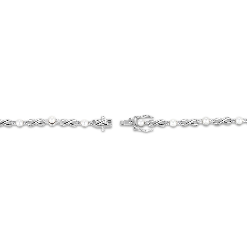 Main Image 3 of Cultured Pearl & White Lab-Created Sapphire Infinity Link Bracelet Sterling Silver 7.25&quot;