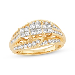 Adore Diamond Engagement Ring 1 ct tw Princess & Round 10K Yellow Gold