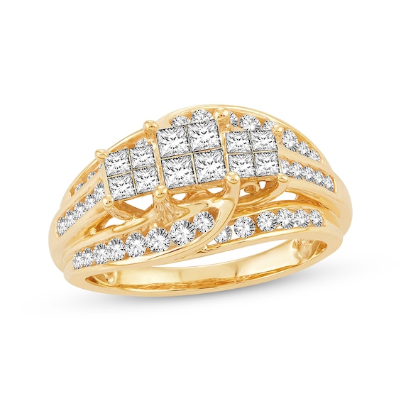 Diamond Engagement Ring 1 ct tw Princess & Round 10K Yellow Gold