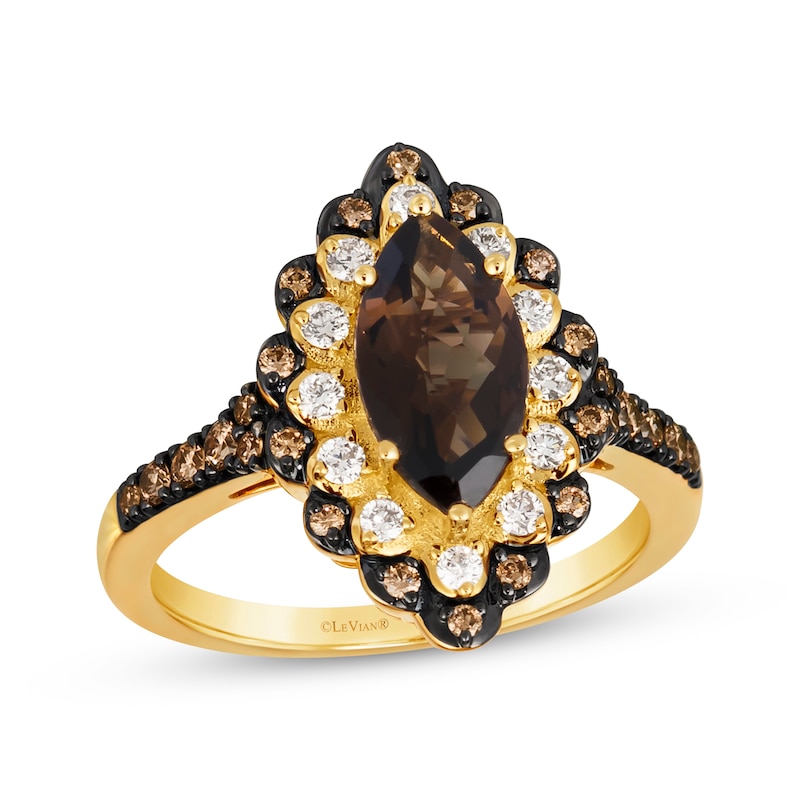 Le Vian Marquise-Cut Chocolate Quartz Ring 1/2 ct tw Diamonds 14K Honey Gold