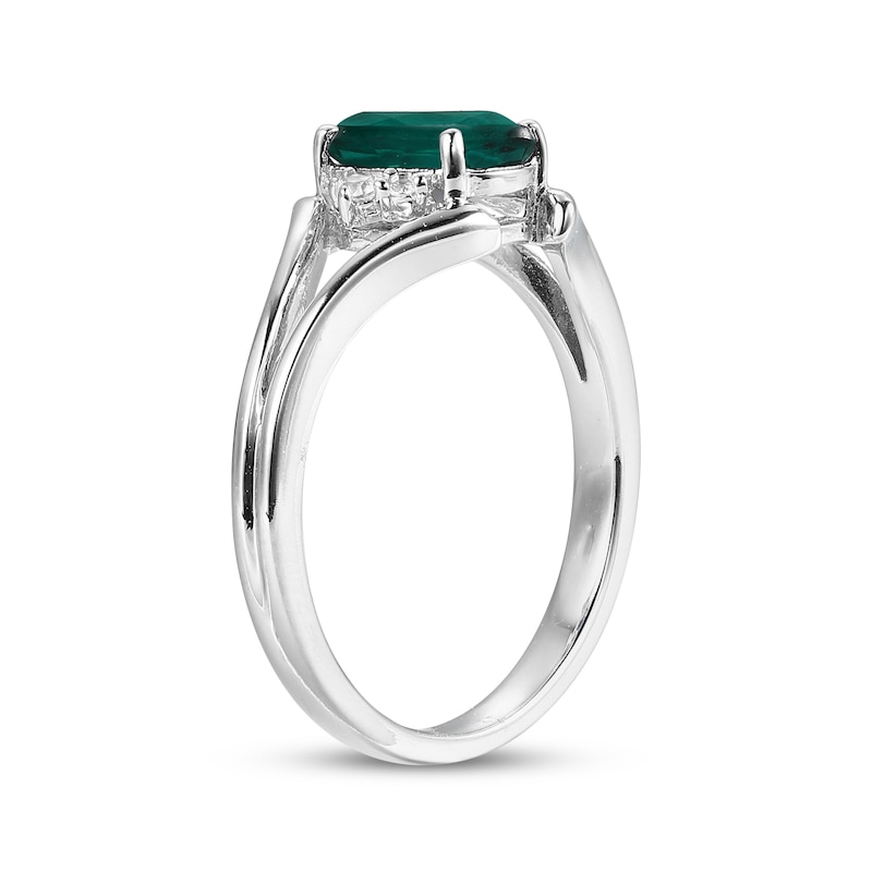 Main Image 2 of Oval-Cut Lab-Created Emerald & White Lab-Created Sapphire Ring Sterling Silver