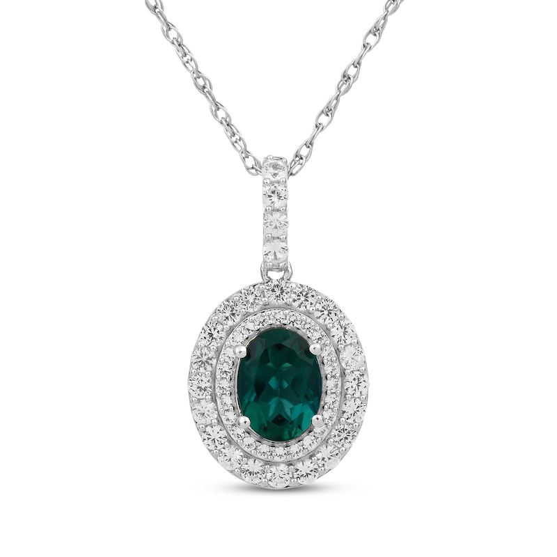 Main Image 2 of Oval-Cut Lab-Created Emerald & White Lab-Created Sapphire Gift Set Sterling Silver