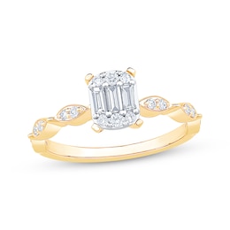 Baguette & Round-Cut Multi-Diamond Engagement Ring 1/3 ct tw 14K Yellow Gold