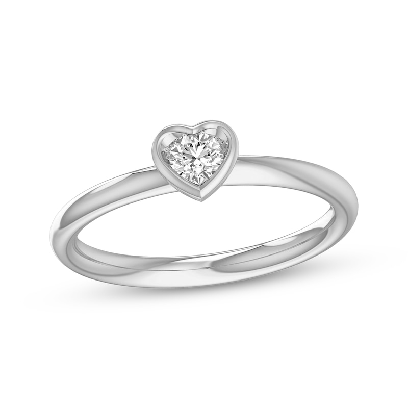 Main Image 1 of Round-Cut Diamond Solitaire Heart-Shaped Frame Engagement Ring 1/5 ct tw 14K White Gold (I/I2)