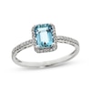 Thumbnail Image 0 of Emerald-Cut Aquamarine & Diamond Halo Ring 1/8 ct tw 10K White Gold