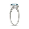 Thumbnail Image 1 of Emerald-Cut Aquamarine & Diamond Halo Ring 1/8 ct tw 10K White Gold