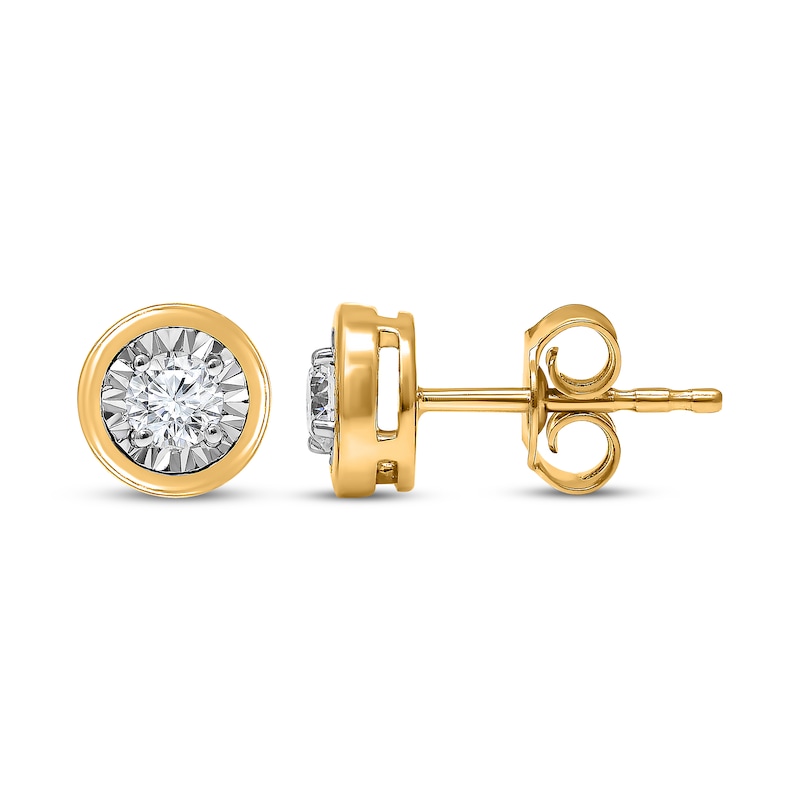 Main Image 1 of Radiant Reflections Round-Cut Diamond Bezel-Look Solitaire Stud Earrings 3/8 ct tw 10K Yellow Gold (J/I3)