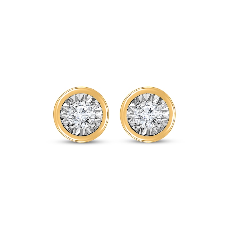 Main Image 2 of Radiant Reflections Round-Cut Diamond Bezel-Look Solitaire Stud Earrings 3/8 ct tw 10K Yellow Gold (J/I3)