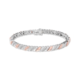 Diamond S-Link Bracelet 1/4 ct tw Sterling Silver & 10K Rose Gold 7.25&quot;