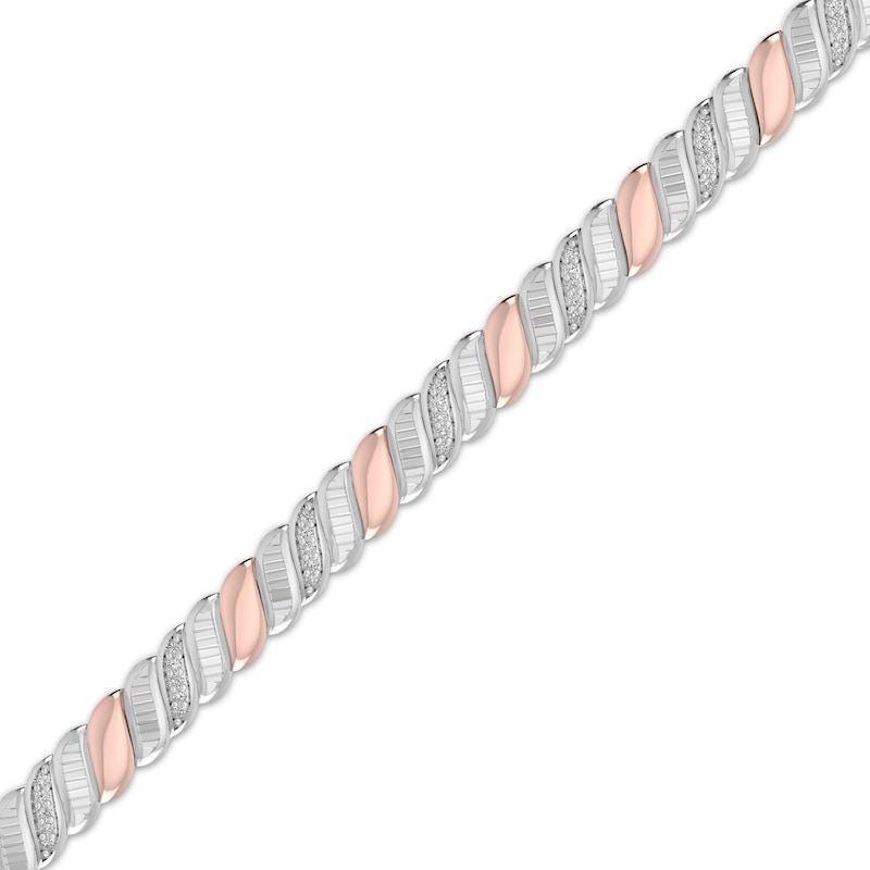 Main Image 2 of Diamond S-Link Bracelet 1/4 ct tw Sterling Silver & 10K Rose Gold 7.25&quot;