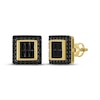 Thumbnail Image 1 of Men's Round & Baguette-Cut Black Diamond Square Stud Earrings 1 ct tw 10K Yellow Gold