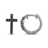 Thumbnail Image 3 of Men's Black Lab-Created Sapphire Cross Huggie Hoop Earrings Antique Finished Sterling Silver