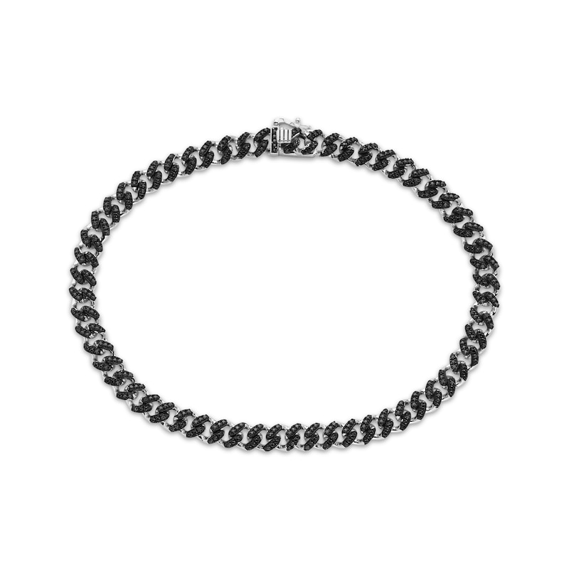 Main Image 1 of Men's Black Diamond Curb Chain Bracelet 1-1/4 ct tw Sterling Silver 8.5&quot;