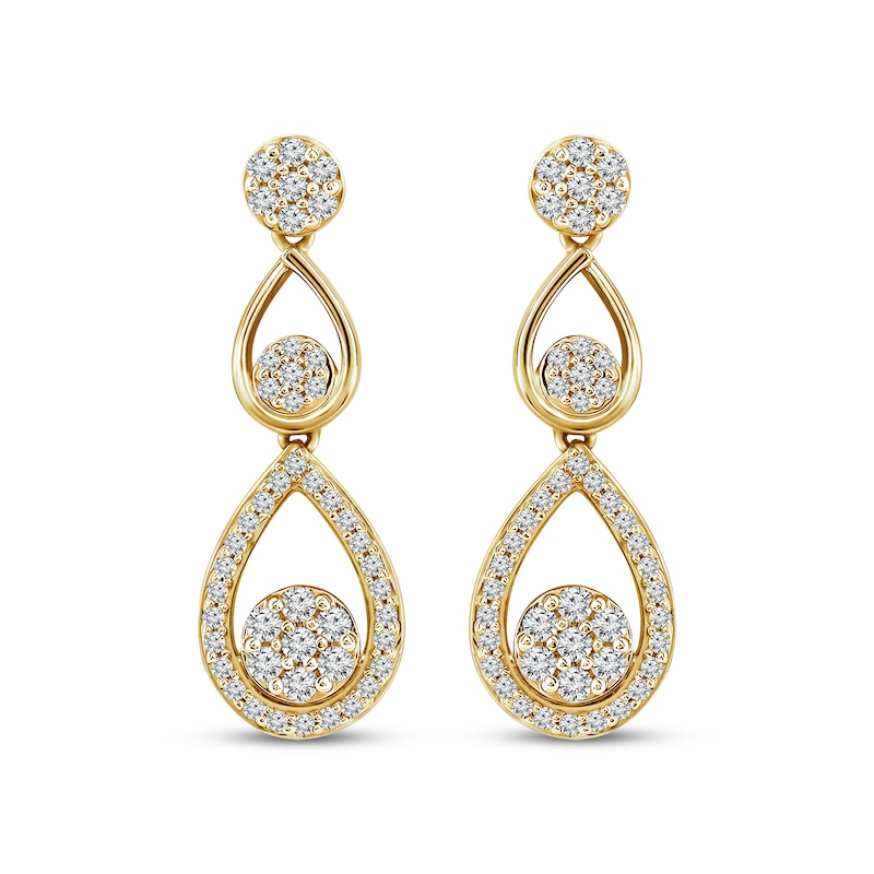 Main Image 2 of Round-Cut Multi-Diamond Teardrop Earrings 3/8 ct tw 10K Yellow Gold