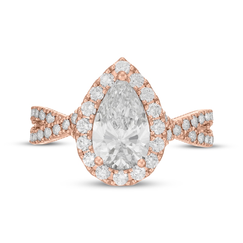 Main Image 3 of Neil Lane Artistry Pear-Shaped Lab-Grown Diamond Halo Engagement Ring 2-1/3 ct tw 14K Rose Gold