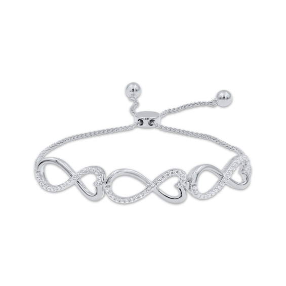 Diamond Infinity Hearts Bolo Bracelet 1/3 ct tw Sterling Silver
