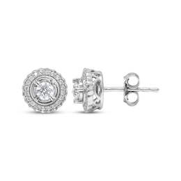 Diamond Scallop Halo Stud Earrings 1/2 ct tw 10K White Gold