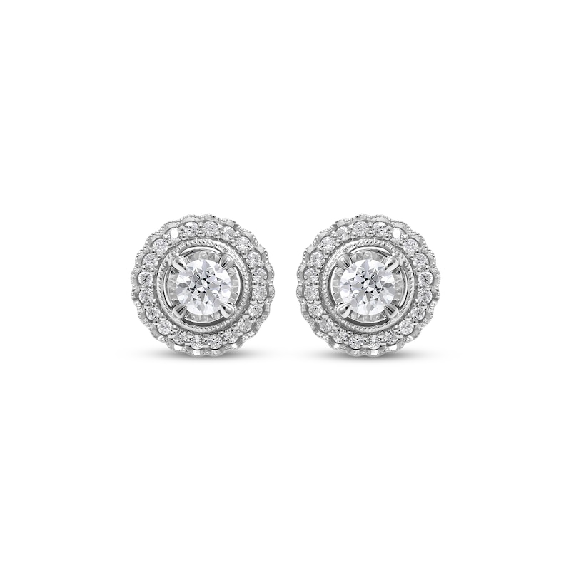 Main Image 2 of Diamond Scallop Halo Stud Earrings 1/2 ct tw 10K White Gold