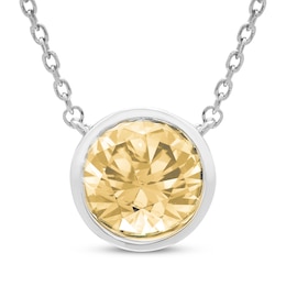 Citrine Solitaire Bezel-Set Necklace Sterling Silver 18&quot;