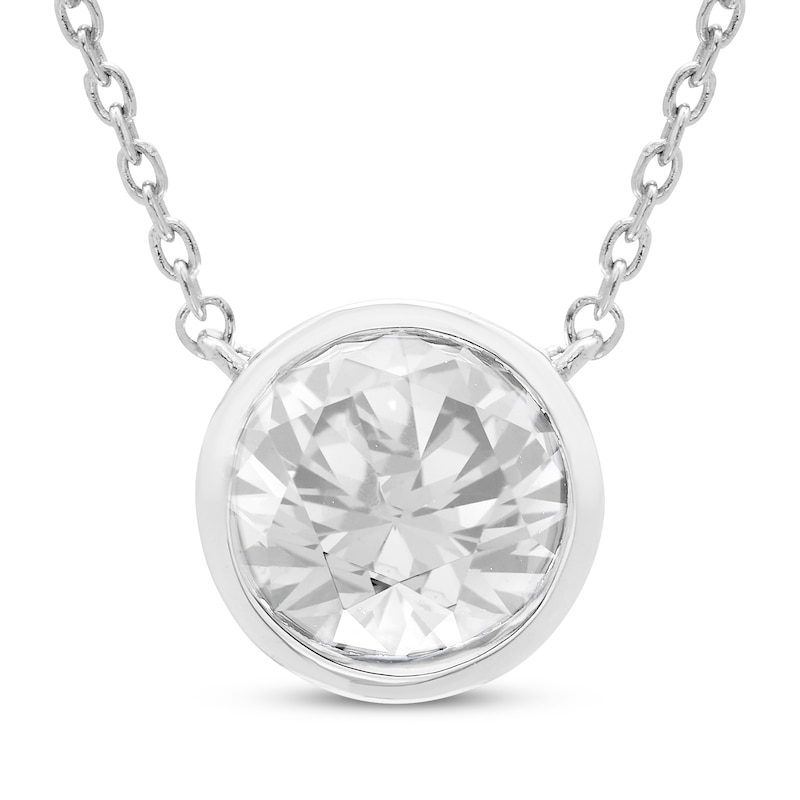 Main Image 1 of White Lab-Created Sapphire Solitaire Bezel-Set Necklace Sterling Silver 18&quot;