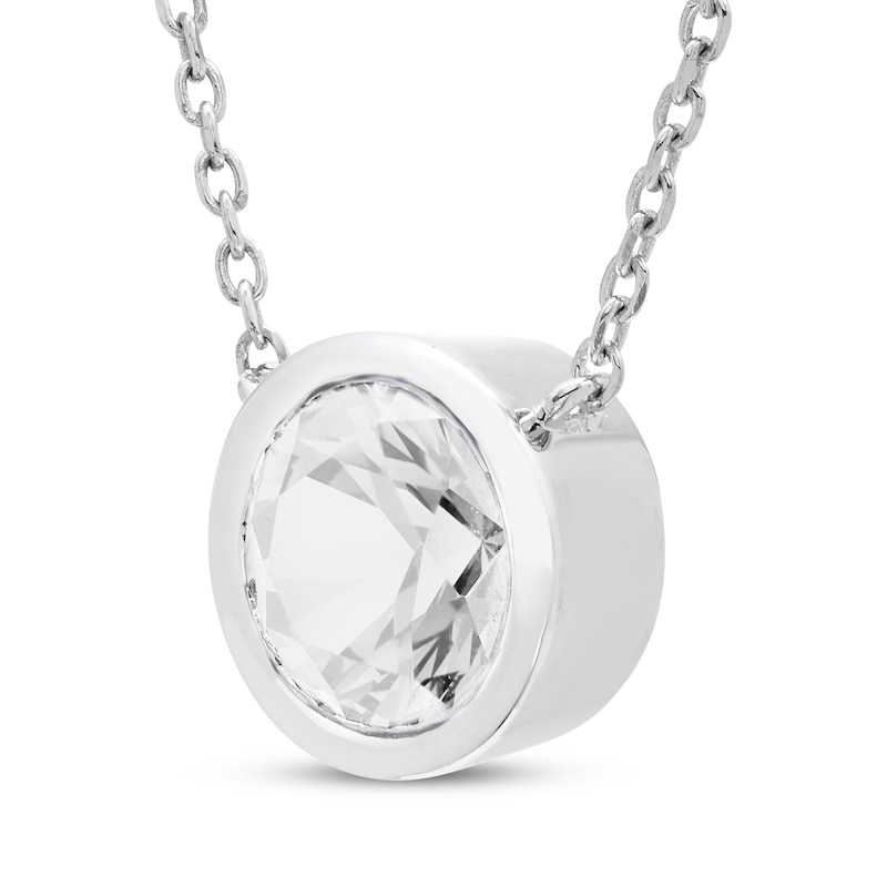 Main Image 2 of White Lab-Created Sapphire Solitaire Bezel-Set Necklace Sterling Silver 18&quot;