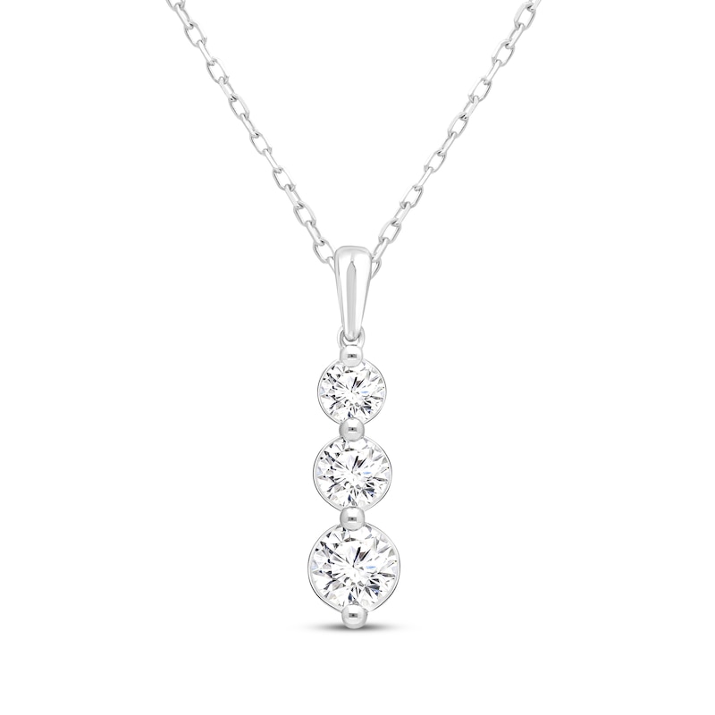 Lab-Grown Diamonds by KAY Three-Stone Necklace 2 ct tw 14K White Gold 18"