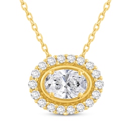 Lab-Created Diamonds by KAY Oval-Cut Halo Necklace 1 ct tw 14K Yellow Gold 18&quot;