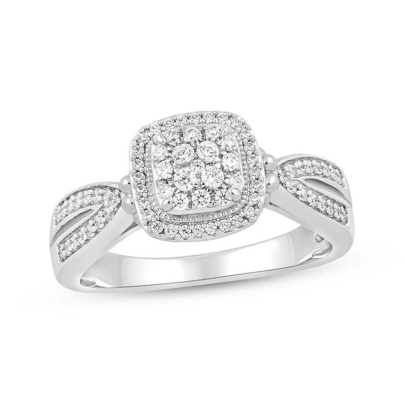 Multi-Diamond Cushion Halo Ring 1/3 ct tw Sterling Silver | Kay Outlet