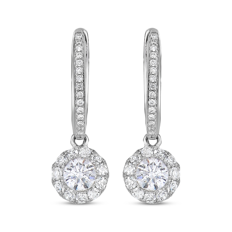 Diamond Halo Dangle Hoop Earrings 5/8 ct tw 14K White Gold