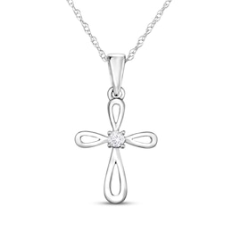 Diamond Accent Cross Necklace 14K White Gold 18&quot;