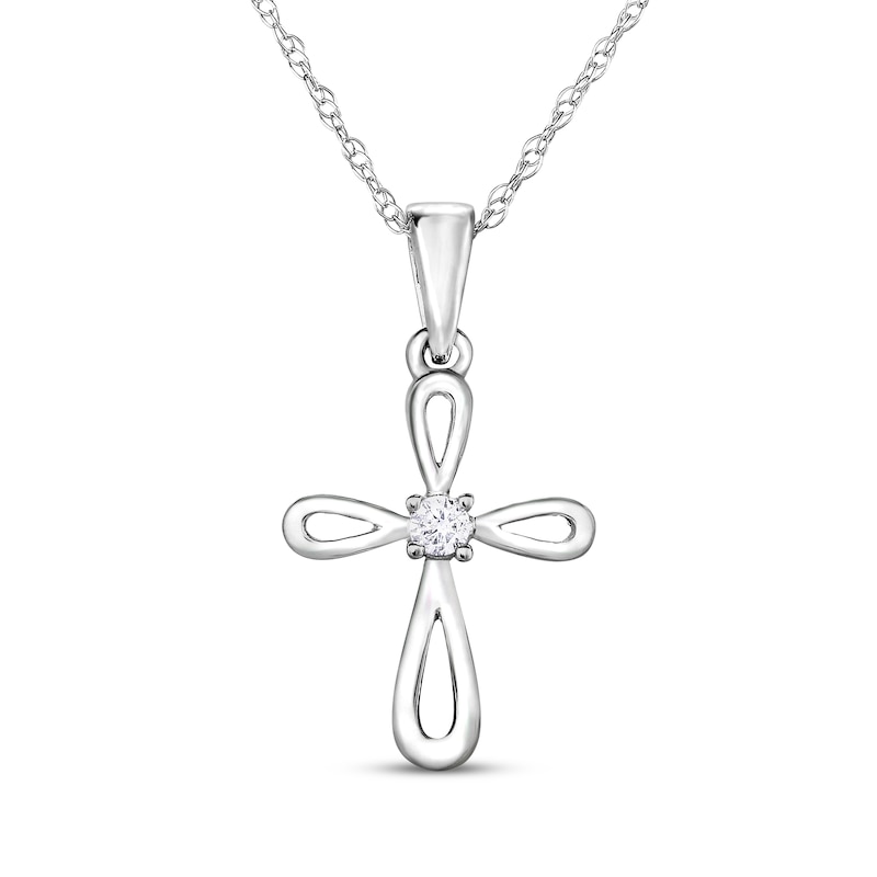 Main Image 1 of Diamond Accent Cross Necklace 14K White Gold 18&quot;