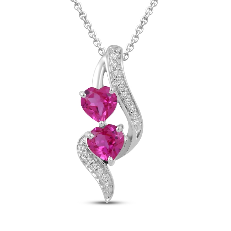 Main Image 1 of Heart-Shaped Pink Lab-Created Sapphire & White Lab-Created Sapphire Swirl Necklace Sterling Silver 18&quot;