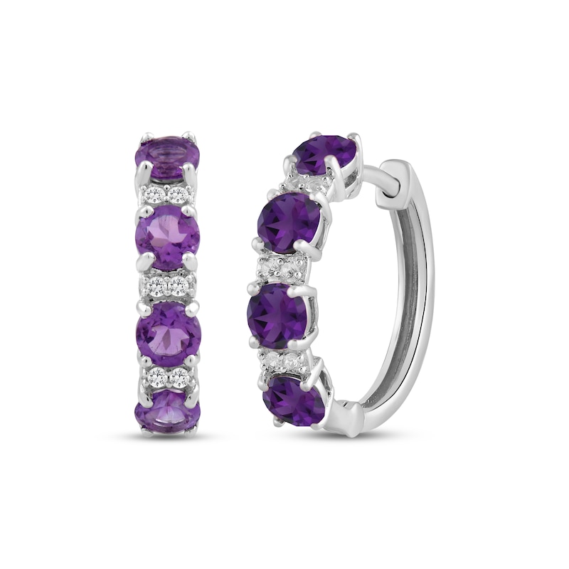 Main Image 1 of Amethyst & White Lab-Created Sapphire Hoop Earrings Sterling Silver