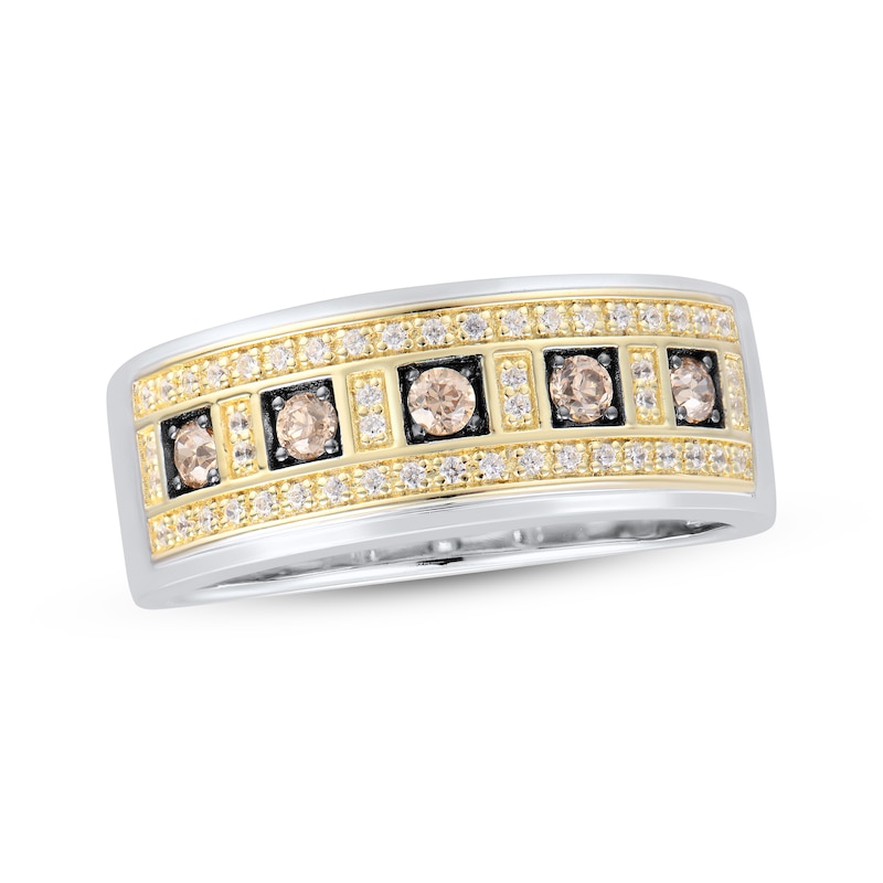 Main Image 1 of Men's Brown & White Diamond Ring 1/2 ct tw Round-cut 10K Two-Tone Gold