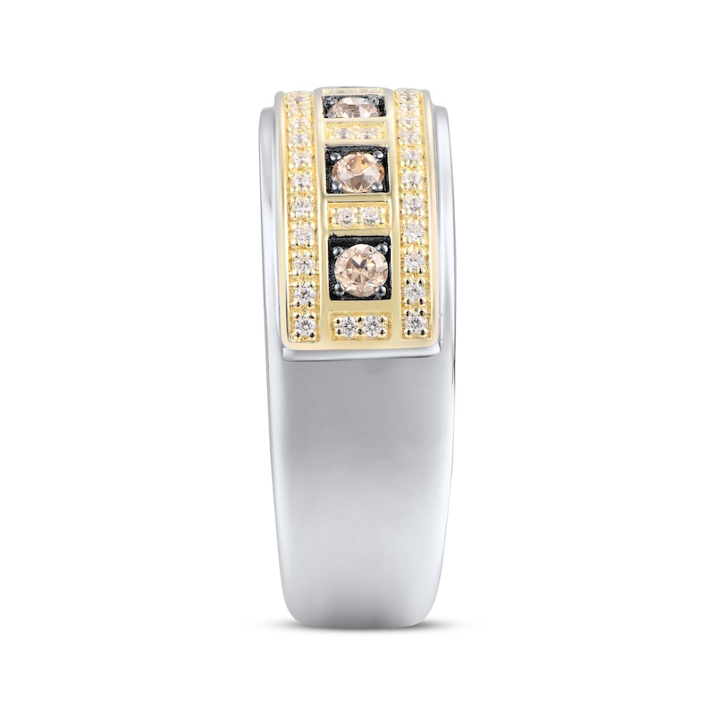 Main Image 2 of Men's Brown & White Diamond Ring 1/2 ct tw Round-cut 10K Two-Tone Gold