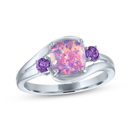 Cushion-Cut Lavender Lab-Created Opal & Amethyst Swirl Ring Sterling Silver