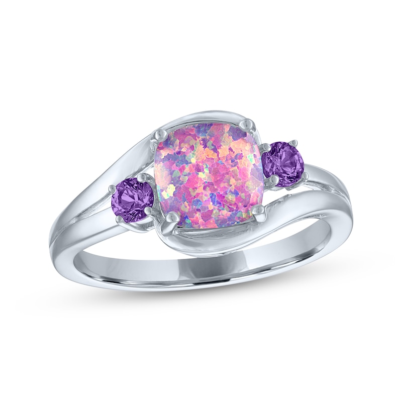 Main Image 1 of Cushion-Cut Lavender Lab-Created Opal & Amethyst Swirl Ring Sterling Silver