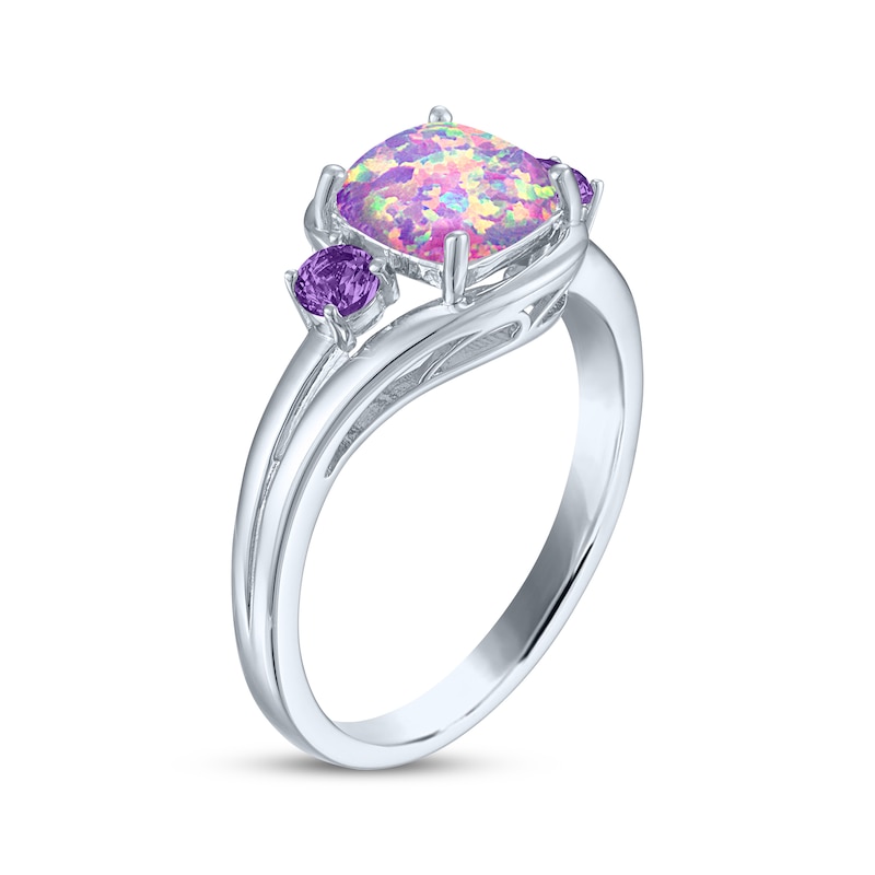 Main Image 2 of Cushion-Cut Lavender Lab-Created Opal & Amethyst Swirl Ring Sterling Silver