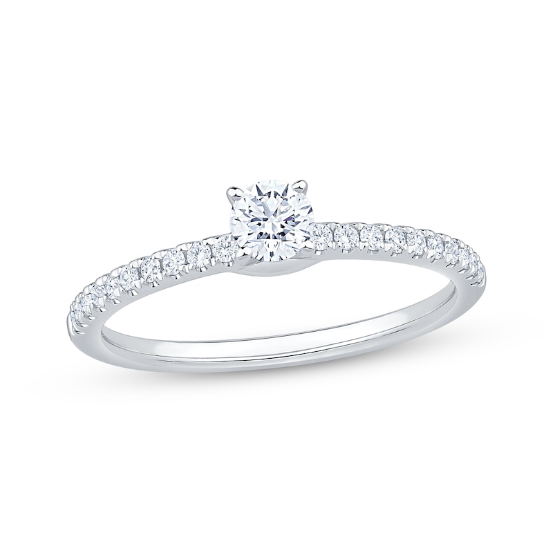 Main Image 1 of Round-Cut Diamond Engagement Ring 3/8 ct tw 14K White Gold